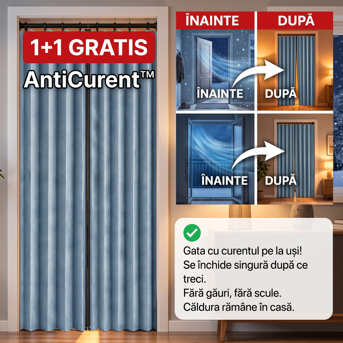 Perdea Magnetică Izolatoare AntiCurent 1+1 GRATIS