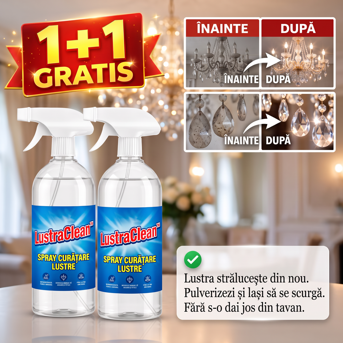 Spray pentru Curățarea Lustrelor LustraClean™ 1+1 GRATIS