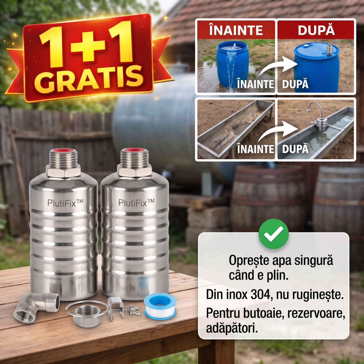 Supapă cu Plutitor din Inox PlutiFix™ 1+1 GRATIS