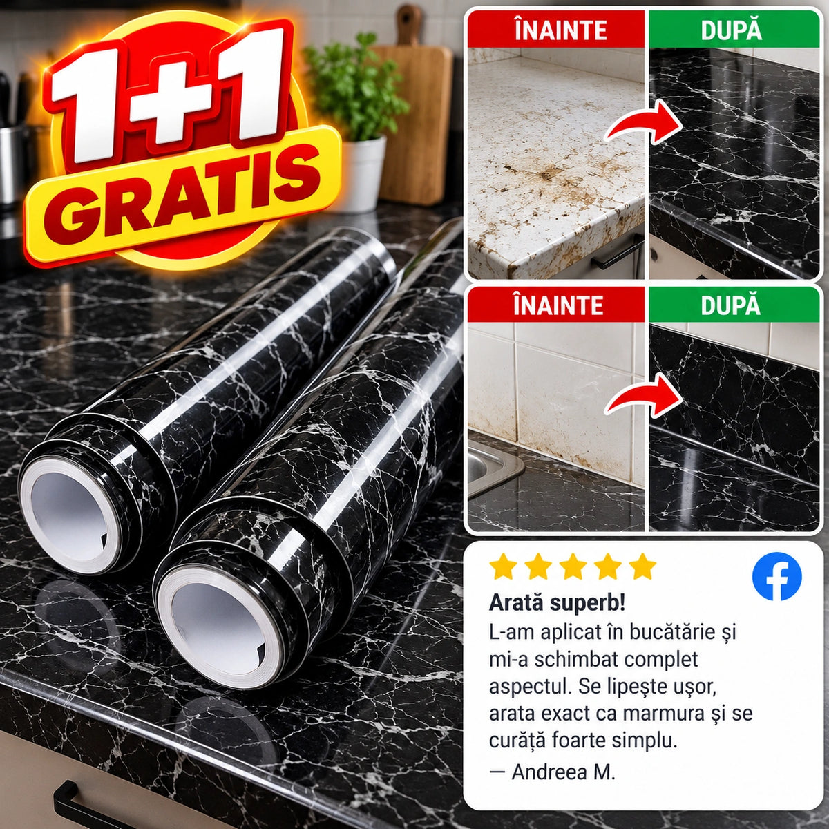 Folie Autoadezivă Marmură Neagră MarbleLux™