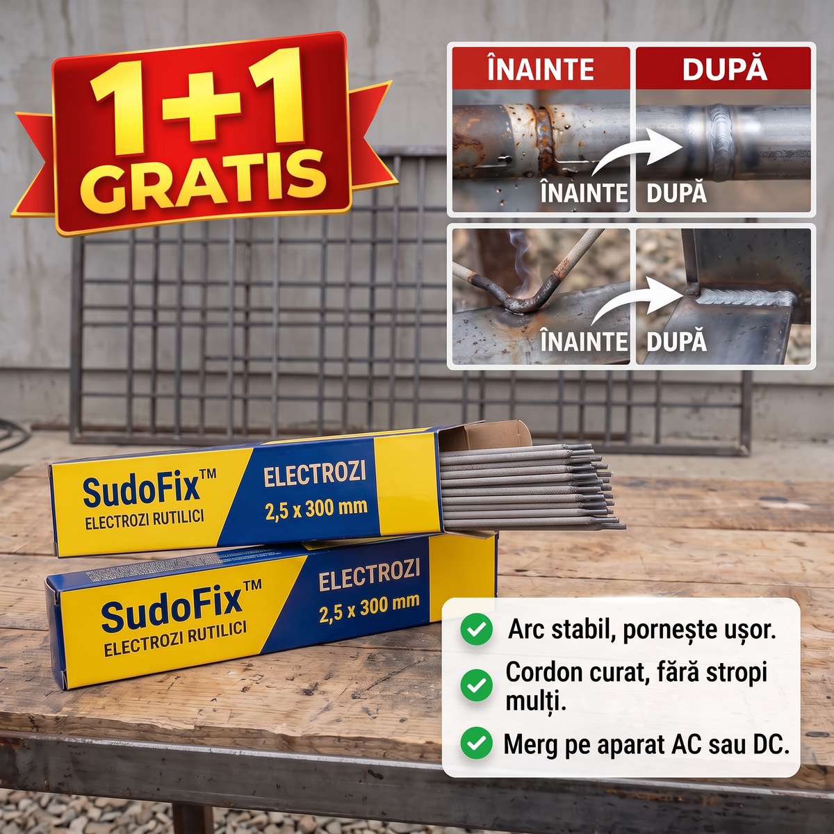 Electrozi de Sudură Rutilici SudoFix™ 1+1 GRATIS + Mănuși Cadou