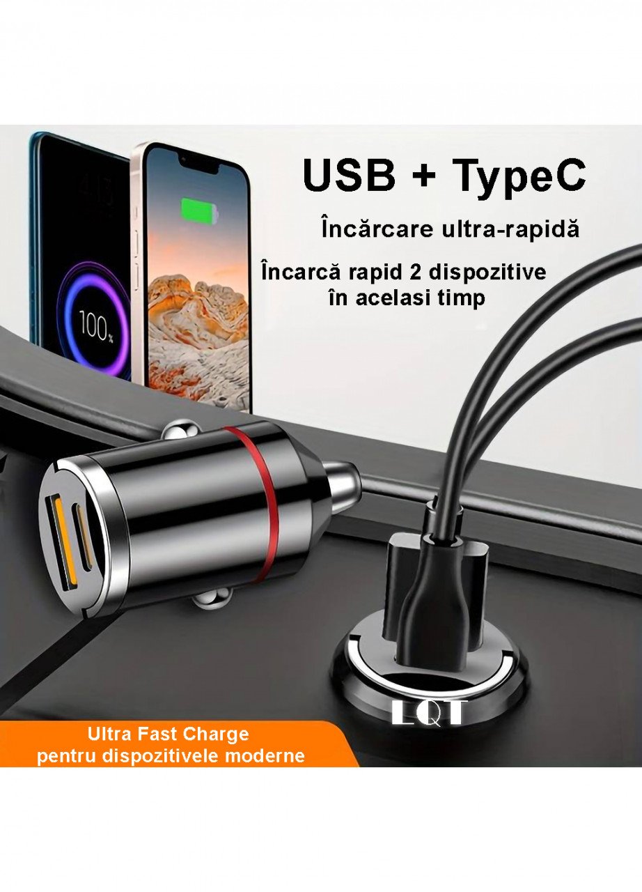 Incarcator auto cu porturi USB Tip Bricheta pentru Masina
